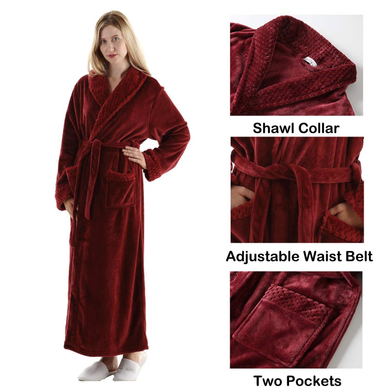 Oksun Womens Plush Fleece Long Robe: Flannel Warm Bathrobe - Full Length Winter Housecoat - Soft Cozy Nightgown Sleepwear (Red, XL) - Image 2